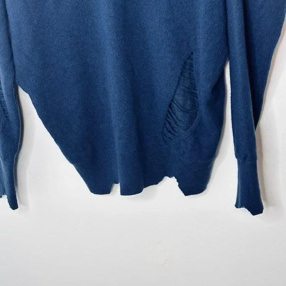 Helmut Lang Cashmere Navy Blue Distressed V Neck Oversized Sweater Womens Medium - Picture 8 of 13